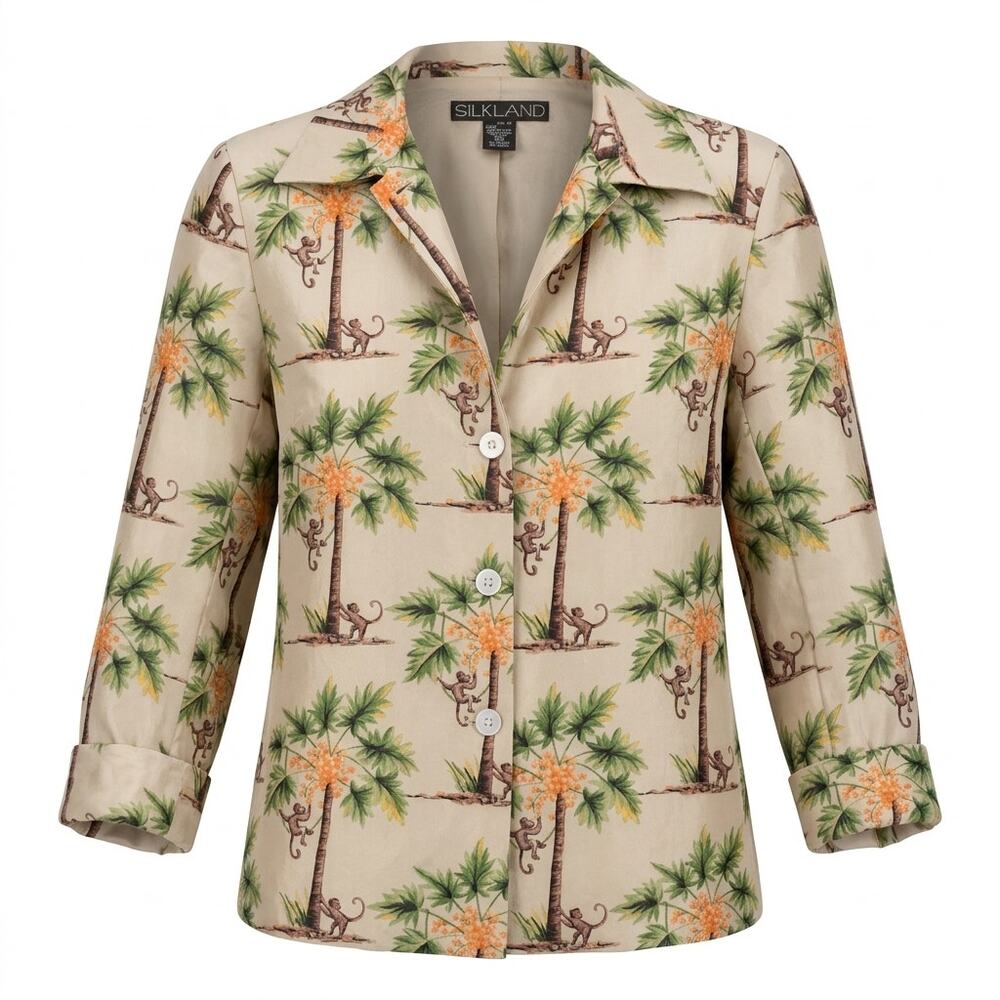 Vintage Silkland 100% Silk Animal Print Lined V-Neck Jacket Women Size 6
